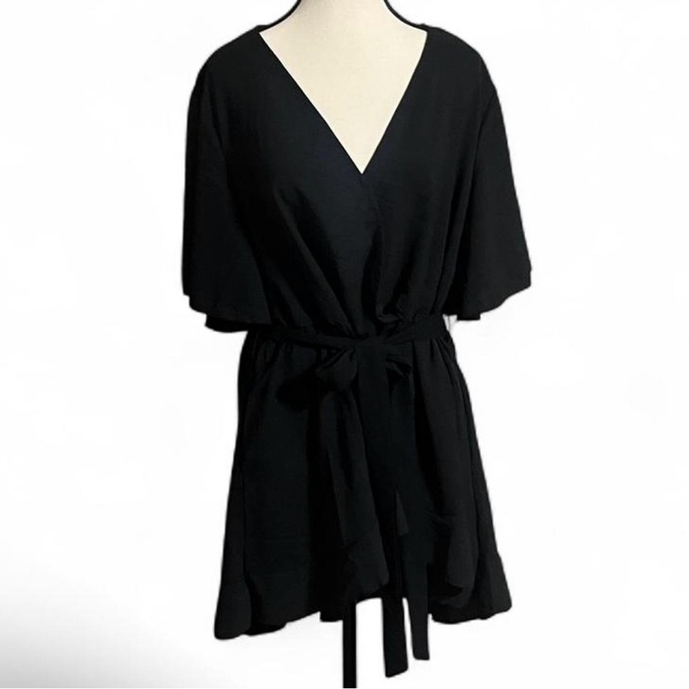 Bloomchic Dress Sz18/20 Butterfly Sleeves High/Low Ruffle Hems Wrap Front Belted